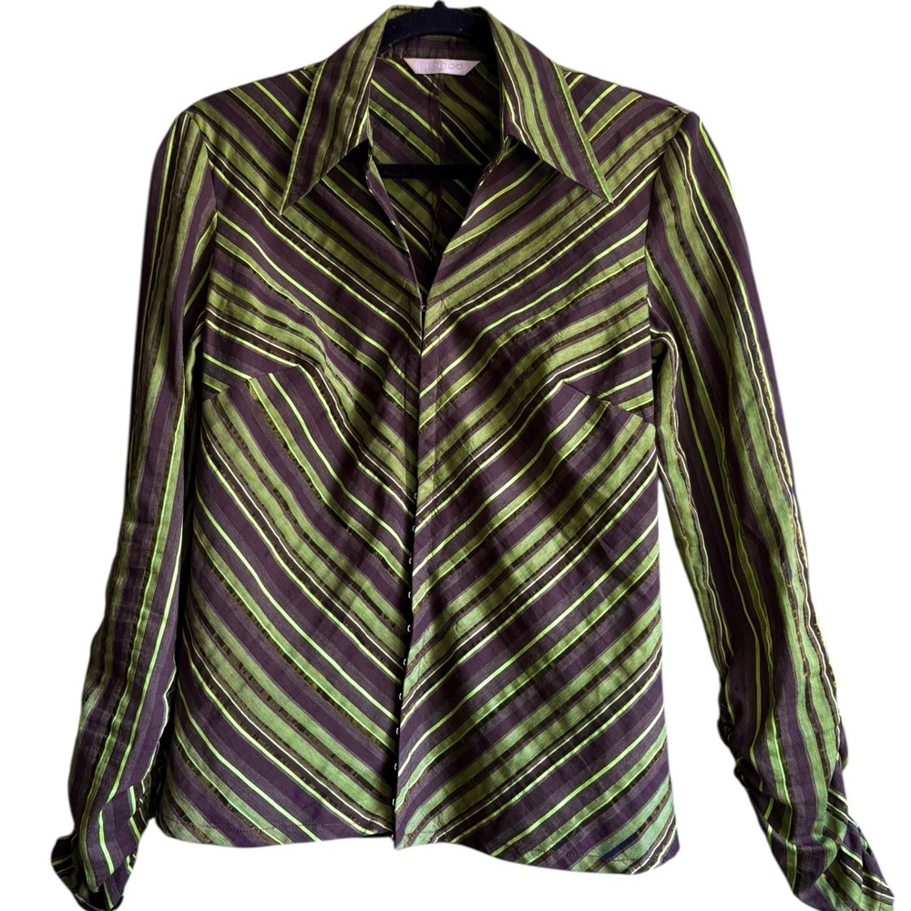 Promod Green and Black Fitted Button Down Shirt
